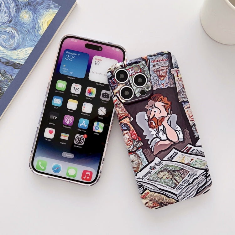 For iPhone 14 Plus Precise Hole Oil Painting Glossy PC Phone Case(Newspaper) - iPhone 14 Plus Cases by PMC TechLife | Online Shopping South Africa | PMC TechLife