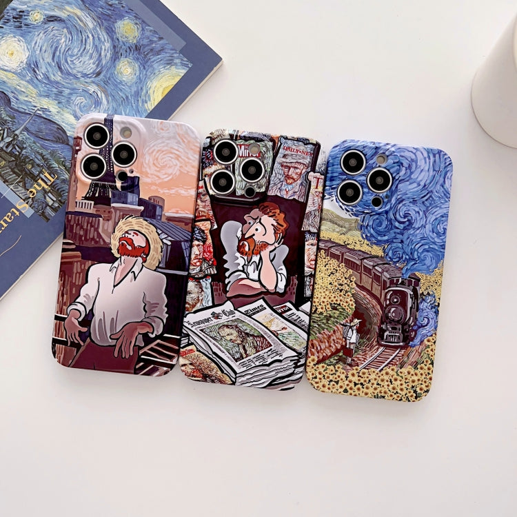 For iPhone 12 Pro Max Precise Hole Oil Painting Glossy PC Phone Case(Newspaper) - iPhone 12 Pro Max Cases by PMC TechLife | Online Shopping South Africa | PMC TechLife