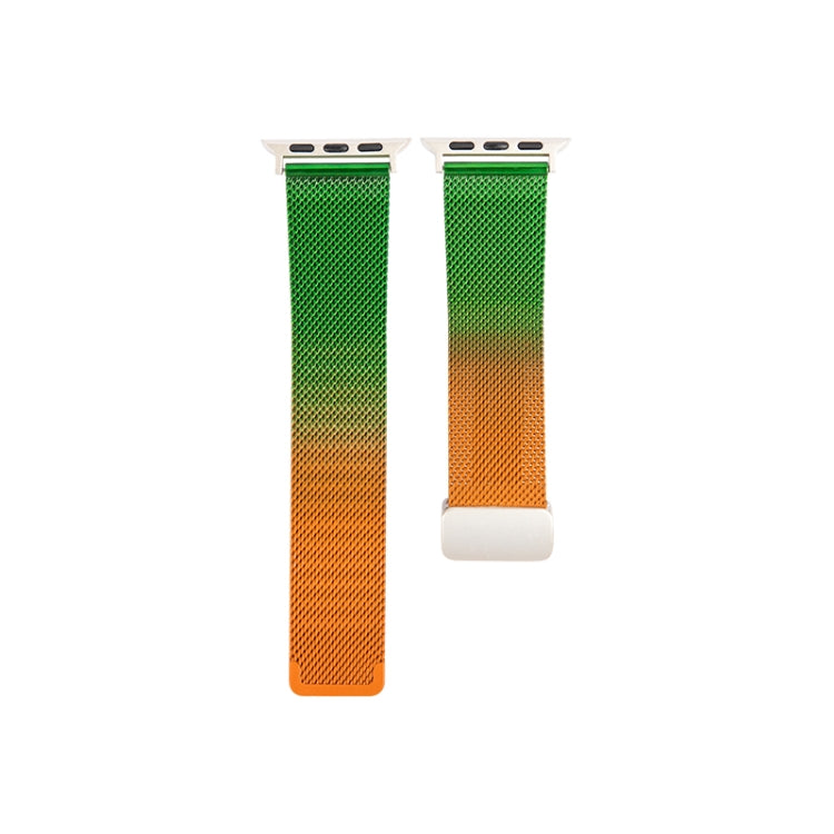 Milan Fold Buckle Metal Watch Band For Apple Watch Ultra 49mm / Series 8&7 45mm / SE 2&6&SE&5&4 44mm / 3&2&1 42mm (Orange Green) - Watch Bands by PMC TechLife | Online Shopping South Africa | PMC TechLife