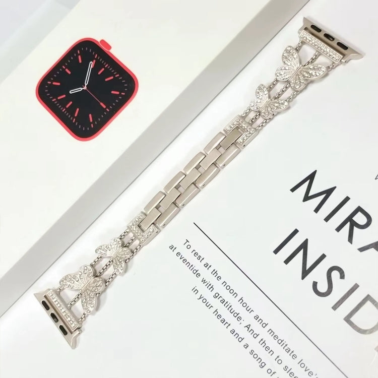 Butterfly Metal Diamond Watch Band For Apple Watch Ultra 49mm&Watch Ultra 2 49mm / Series 9&8&7 45mm / SE 3&SE 2&6&SE&5&4 44mm / 3&2&1 42mm(Starlight) - Watch Bands by PMC TechLife | Online Shopping South Africa | PMC TechLife | Buy Now Pay Later Mobicred