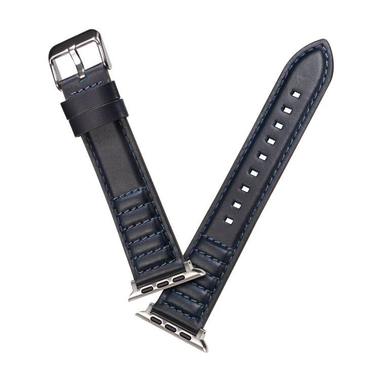 Oil Wax Genuine Leather Watch Band For Apple Watch Ultra 49mm&Watch Ultra 2 49mm / Series 9&8&7 45mm / SE 3&SE 2&6&SE&5&4 44mm / 3&2&1 42mm (Blue) - Watch Bands by PMC TechLife | Online Shopping South Africa | PMC TechLife | Buy Now Pay Later Mobicred