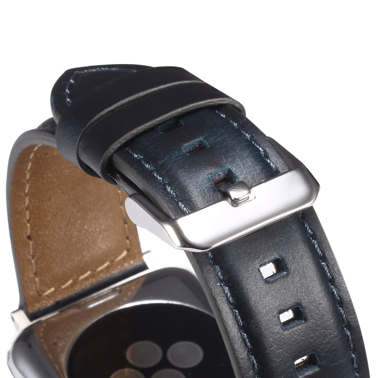 Oil Wax Genuine Leather Watch Band For Apple Watch Ultra 49mm&Watch Ultra 2 49mm / Series 9&8&7 45mm / SE 3&SE 2&6&SE&5&4 44mm / 3&2&1 42mm (Blue) - Watch Bands by PMC TechLife | Online Shopping South Africa | PMC TechLife | Buy Now Pay Later Mobicred