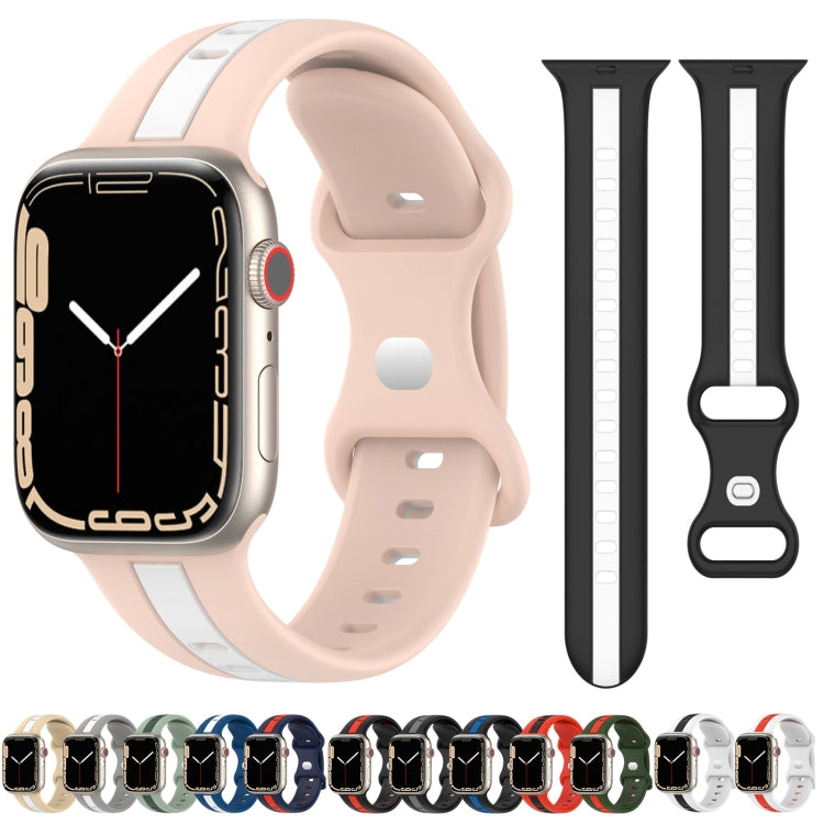 Nail Buckle Two-color Watch Band For Apple Watch Ultra 49mm / Series 8&7 45mm / SE 2&6&SE&5&4 44mm / 3&2&1 42mm(Khaki White) - Smart Wear by PMC TechLife | Online Shopping South Africa | PMC TechLife