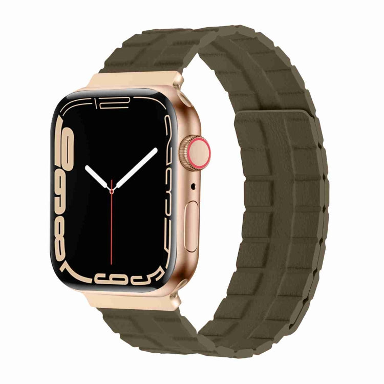 Square Two-section Leather Magnetic Watch Band For Apple Watch Ultra 49mm / Series 8&7 45mm / SE 2&6&SE&5&4 44mm / 3&2&1 42mm(Brown) - Smart Wear by PMC TechLife | Online Shopping South Africa | PMC TechLife