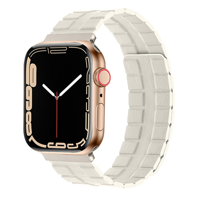 Square Two-section Leather Magnetic Watch Band For Apple Watch Ultra 49mm / Series 8&7 45mm / SE 2&6&SE&5&4 44mm / 3&2&1 42mm(Beige) -  by PMC TechLife | Online Shopping South Africa | PMC TechLife