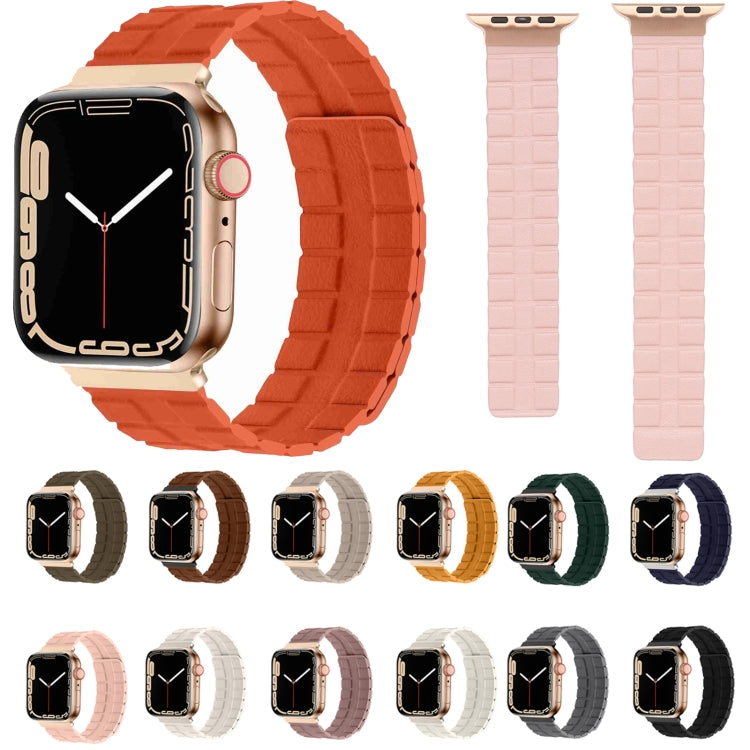 Square Two-section Leather Magnetic Watch Band For Apple Watch Ultra 49mm / Series 8&7 45mm / SE 2&6&SE&5&4 44mm / 3&2&1 42mm(Orange) - Smart Wear by PMC TechLife | Online Shopping South Africa | PMC TechLife