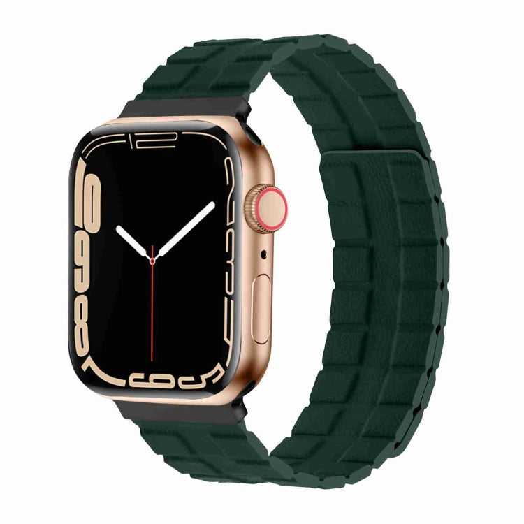 Square Two-section Leather Magnetic Watch Band For Apple Watch Series 8&7 41mm / SE 2&6&SE&5&4 40mm / 3&2&1 38mm(Fir Green) - Smart Wear by PMC TechLife | Online Shopping South Africa | PMC TechLife