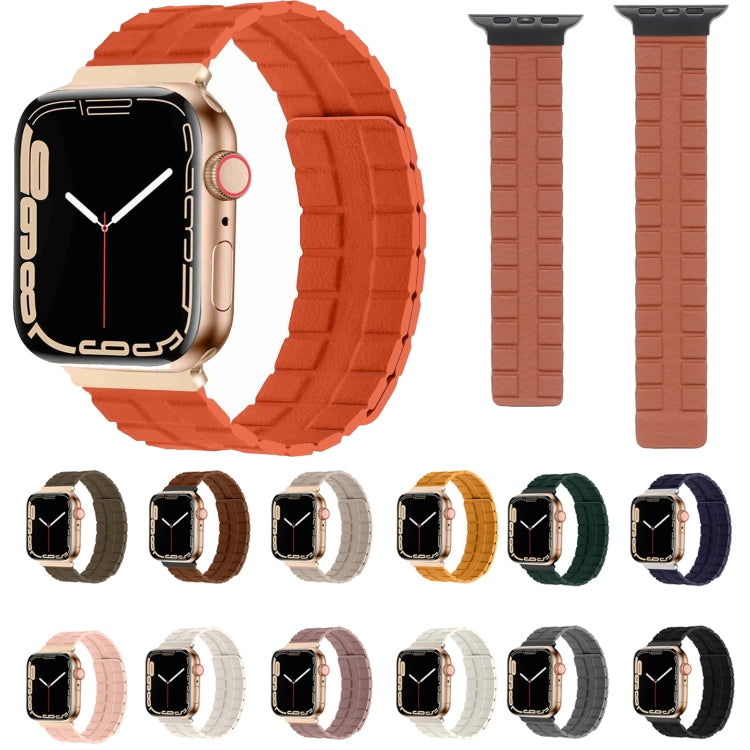 Square Two-section Leather Magnetic Watch Band For Apple Watch Series 8&7 41mm / SE 2&6&SE&5&4 40mm / 3&2&1 38mm(Brown) - Smart Wear by PMC TechLife | Online Shopping South Africa | PMC TechLife