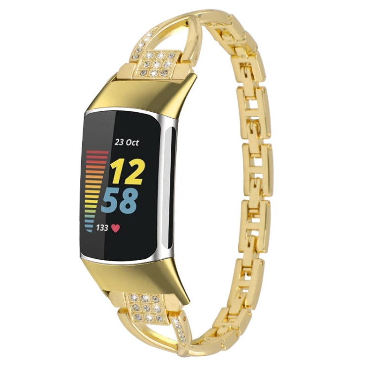 For Fitbit Charge 5 Diamond Metal Watch Band(Gold) - Smart Wear by PMC TechLife | Online Shopping South Africa | PMC TechLife