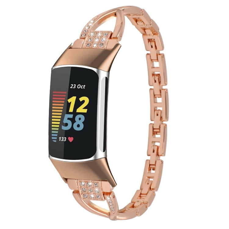 For Fitbit Charge 5 Diamond Metal Watch Band(Rose Gold) -  by PMC TechLife | Online Shopping South Africa | PMC TechLife