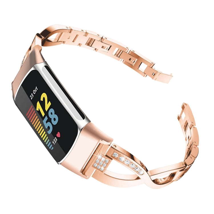 For Fitbit Charge 5 Diamond Metal Watch Band(Rose Gold) -  by PMC TechLife | Online Shopping South Africa | PMC TechLife