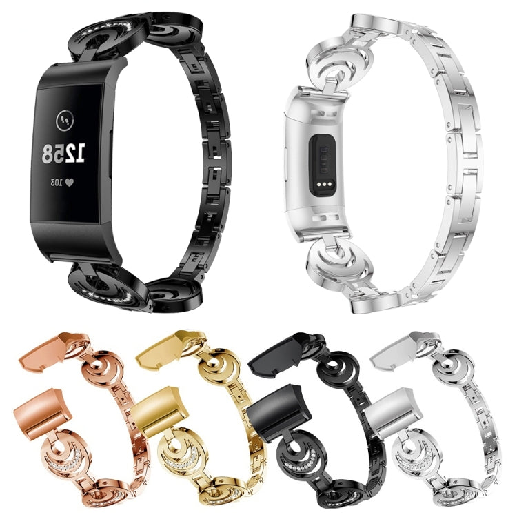 For Fitbit Charge 3 / 4 Sun Moon Star Diamond Metal Watch Band(Black) -  by PMC TechLife | Online Shopping South Africa | PMC TechLife