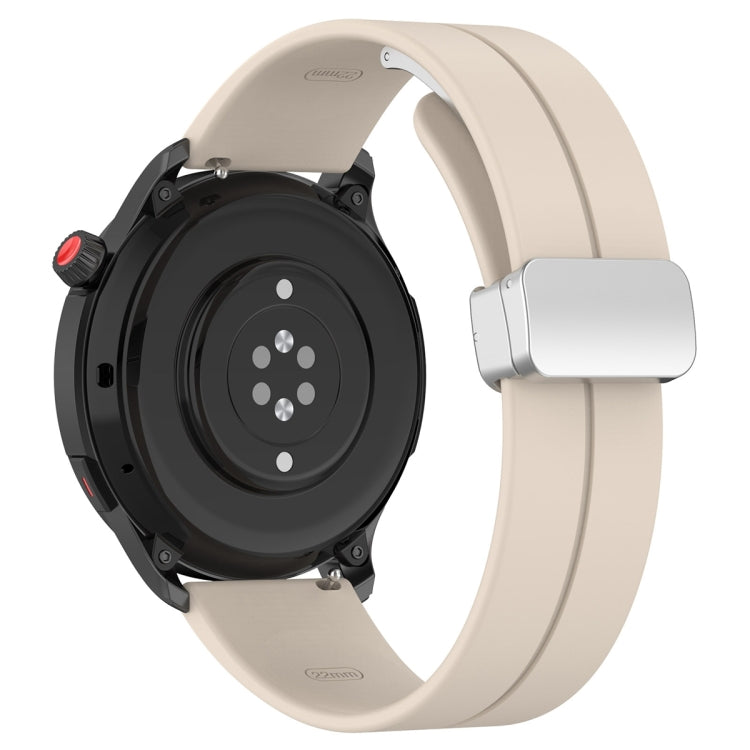 For Amazfit GTR 4 Magnetic Fold Clasp Silver Buckle Silicone Watch Band(Starlight Color) - Smart Wear by PMC TechLife | Online Shopping South Africa | PMC TechLife