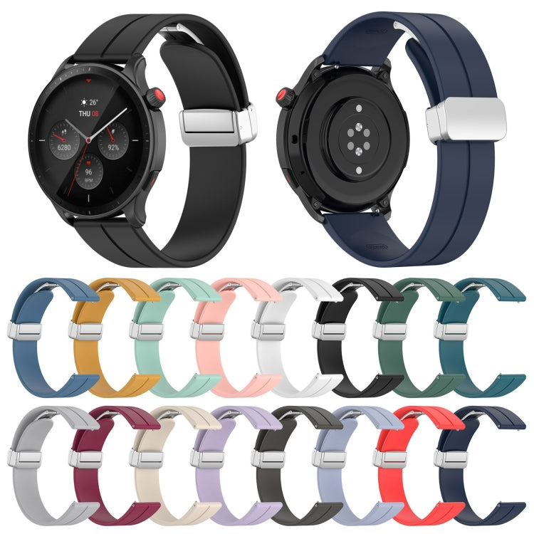 For Amazfit GTR 4 Magnetic Fold Clasp Silver Buckle Silicone Watch Band(Light Purple) - Smart Wear by PMC TechLife | Online Shopping South Africa | PMC TechLife