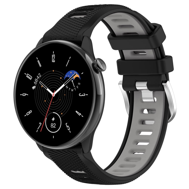 For Amazfit GTR Mini 20mm Cross Texture Two Color Silicone Stainless Steel Buckle Watch Band(Black Gray) -  by PMC TechLife | Online Shopping South Africa | PMC TechLife