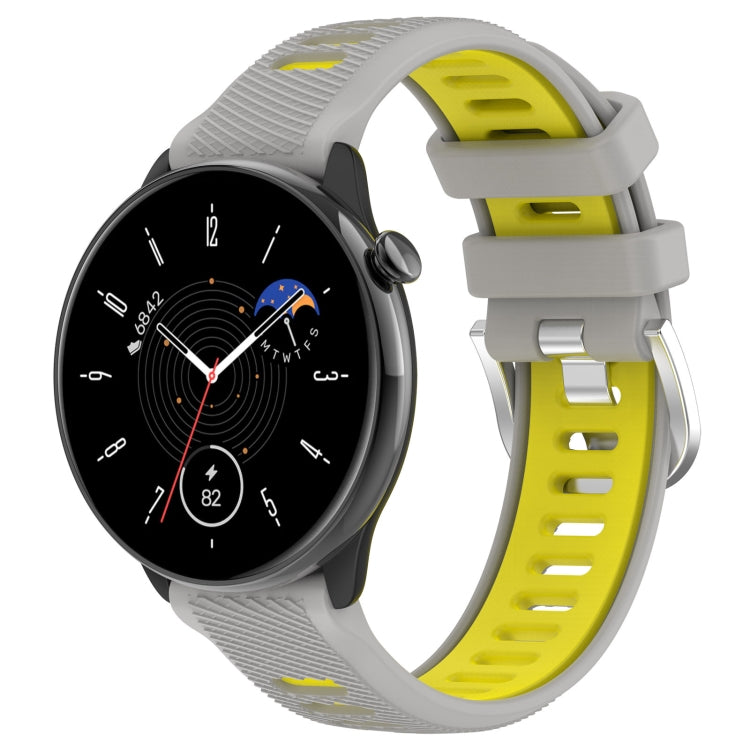 For Amazfit GTR Mini 20mm Cross Texture Two Color Silicone Stainless Steel Buckle Watch Band(Gray Yellow) - Smart Wear by PMC TechLife | Online Shopping South Africa | PMC TechLife