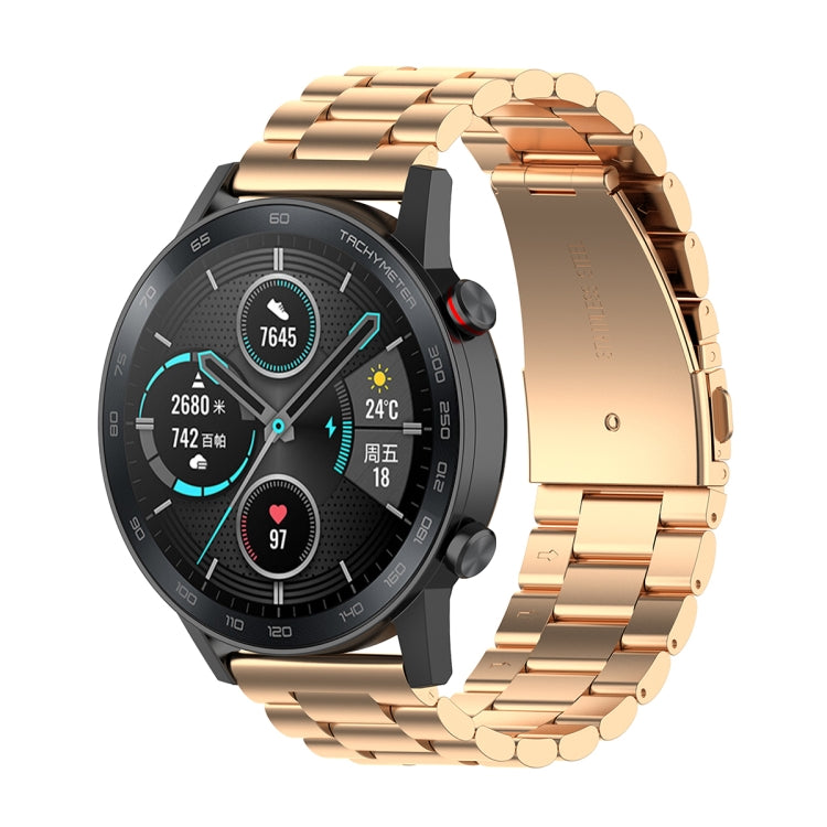 For Honor Watch GS 3i 22mm Three Bead Stainless Steel Metal Watch Band(Rose Gold) -  by PMC TechLife | Online Shopping South Africa | PMC TechLife
