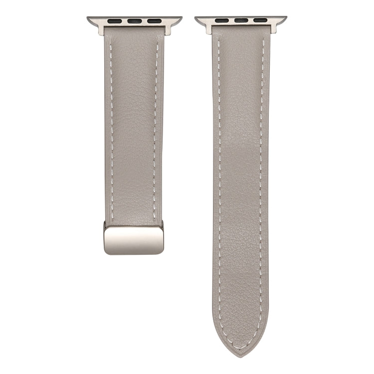 Folding Buckle Genuine Leather Watch Band For Apple Watch Ultra 49mm / Series 8&7 45mm / SE 2&6&SE&5&4 44mm / 3&2&1 42mm(Grey) -  by PMC TechLife | Online Shopping South Africa | PMC TechLife