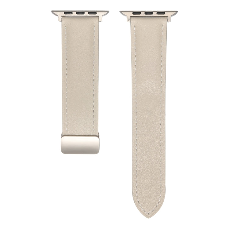 Folding Buckle Genuine Leather Watch Band For Apple Watch Series 8&7 41mm / SE 2&6&SE&5&4 40mm / 3&2&1 38mm(White) -  by PMC TechLife | Online Shopping South Africa | PMC TechLife