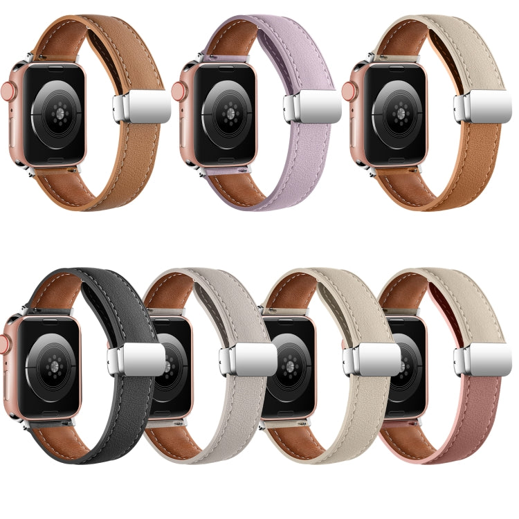 Folding Buckle Genuine Leather Watch Band For Apple Watch Series 8&7 41mm / SE 2&6&SE&5&4 40mm / 3&2&1 38mm(Brown) -  by PMC TechLife | Online Shopping South Africa | PMC TechLife