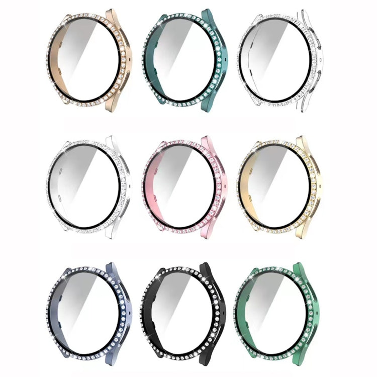 For Samsung Galaxy Watch5 44mm Single Row Diamond PC + Tempered Glass Watch Case(Silver) -  by PMC TechLife | Online Shopping South Africa | PMC TechLife