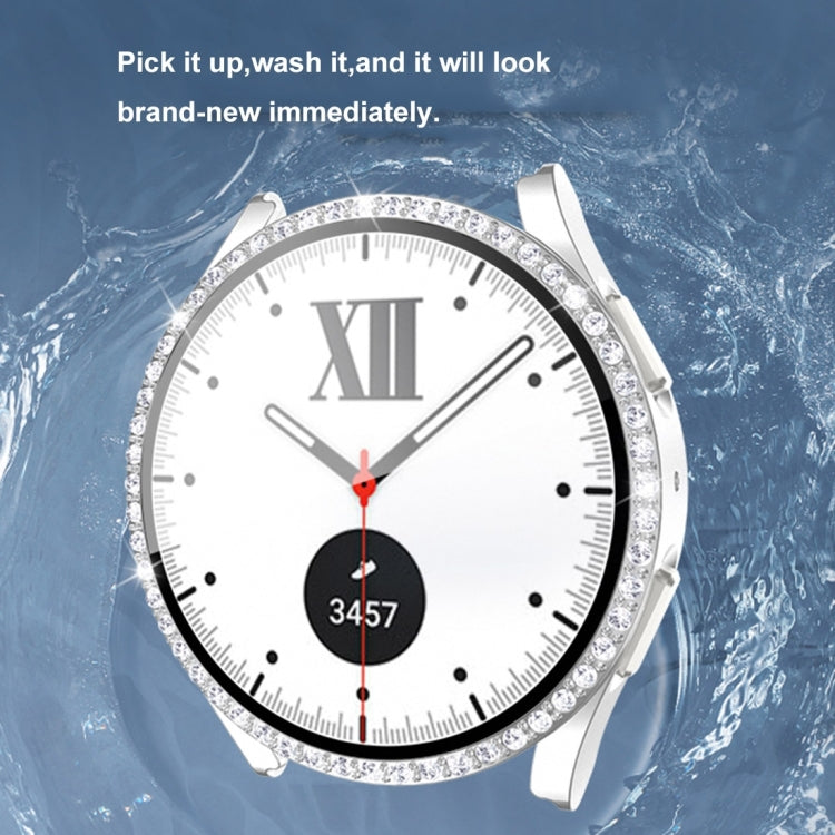 For Samsung Galaxy Watch5 44mm Single Row Diamond PC + Tempered Glass Watch Case(Silver) -  by PMC TechLife | Online Shopping South Africa | PMC TechLife