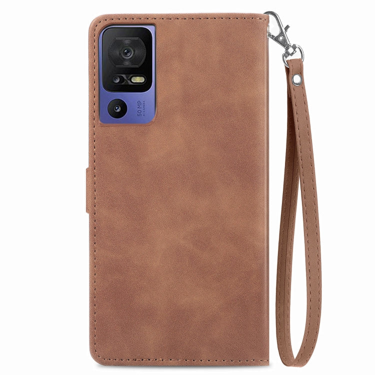 For TCL 40 SE Embossed Flower Zipper Leather Phone Case(Brown) - free shipping - PMC TechLife - Order now!