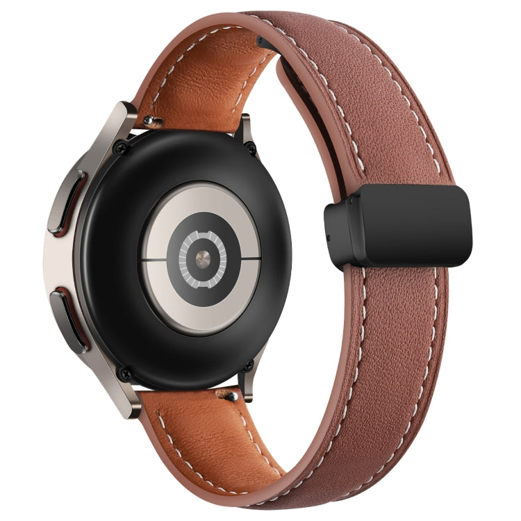 20mm Folding Buckle Plain Weave Genuine Leather Watch Band(Brown+Black) - Smart Wear by PMC TechLife | Online Shopping South Africa | PMC TechLife