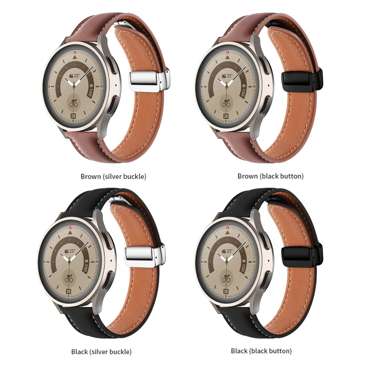 20mm Folding Buckle Plain Weave Genuine Leather Watch Band(Brown+Black) - Smart Wear by PMC TechLife | Online Shopping South Africa | PMC TechLife