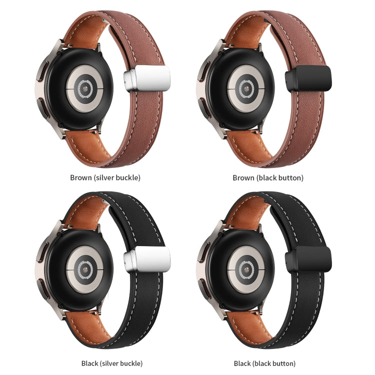 22mm Folding Buckle Plain Weave Genuine Leather Watch Band(Brown+Silver) - Smart Wear by PMC TechLife | Online Shopping South Africa | PMC TechLife