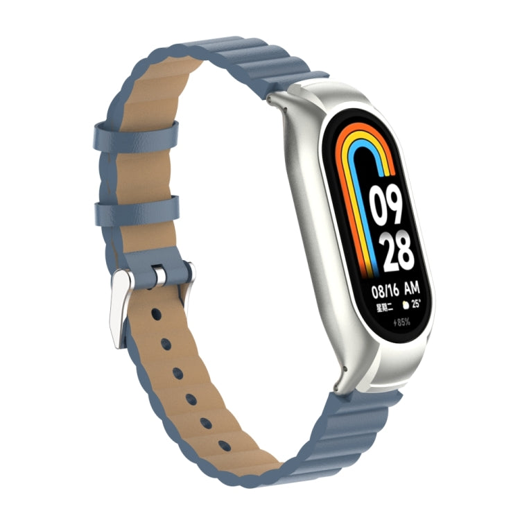 For Xiaomi Mi Band 8 Integrated Metal Case + Bamboo Leather Watch Band(Silver Grey) - Smart Wear by PMC TechLife | Online Shopping South Africa | PMC TechLife