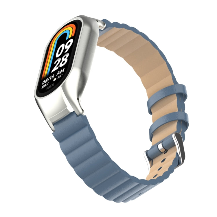 For Xiaomi Mi Band 8 Integrated Metal Case + Bamboo Leather Watch Band(Silver Grey) - Smart Wear by PMC TechLife | Online Shopping South Africa | PMC TechLife