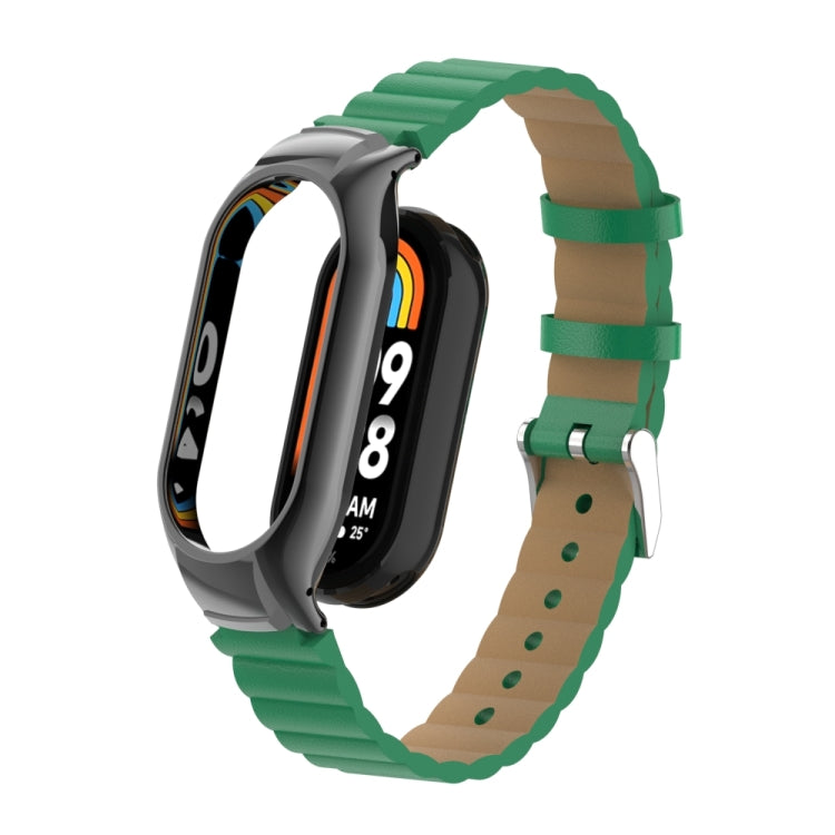 For Xiaomi Mi Band 8 Integrated Metal Case + Bamboo Leather Watch Band(Bamboo Green) - Smart Wear by PMC TechLife | Online Shopping South Africa | PMC TechLife