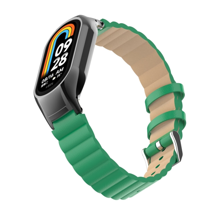 For Xiaomi Mi Band 8 Integrated Metal Case + Bamboo Leather Watch Band(Bamboo Green) - Smart Wear by PMC TechLife | Online Shopping South Africa | PMC TechLife