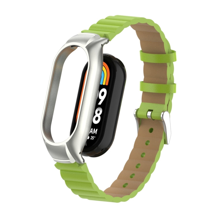 For Xiaomi Mi Band 8 Integrated Metal Case + Bamboo Leather Watch Band(Grass Green) -  by PMC TechLife | Online Shopping South Africa | PMC TechLife