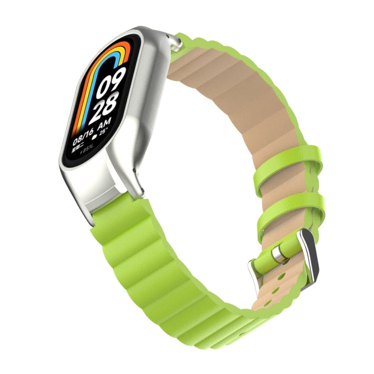 For Xiaomi Mi Band 8 Integrated Metal Case + Bamboo Leather Watch Band(Grass Green) -  by PMC TechLife | Online Shopping South Africa | PMC TechLife