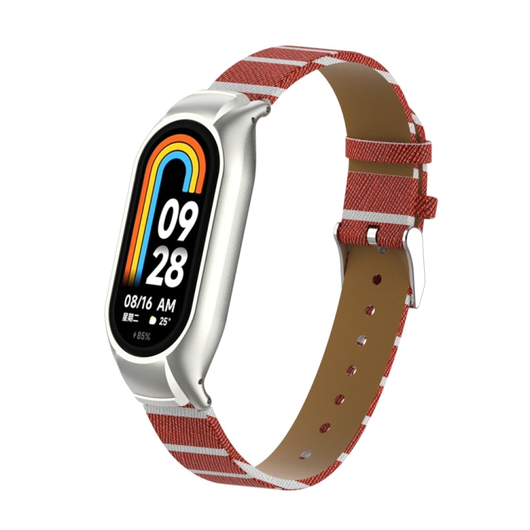 For Xiaomi Mi Band 8 Integrated Metal Case + Secondary Color Leather Watch Band(Brown) - Smart Wear by PMC TechLife | Online Shopping South Africa | PMC TechLife