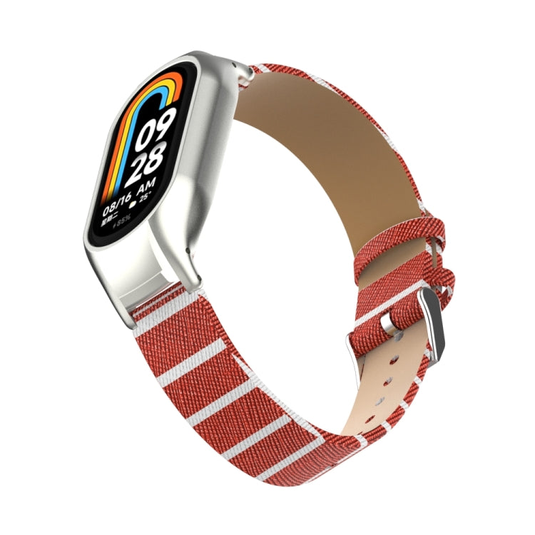 For Xiaomi Mi Band 8 Integrated Metal Case + Secondary Color Leather Watch Band(Brown) - Smart Wear by PMC TechLife | Online Shopping South Africa | PMC TechLife