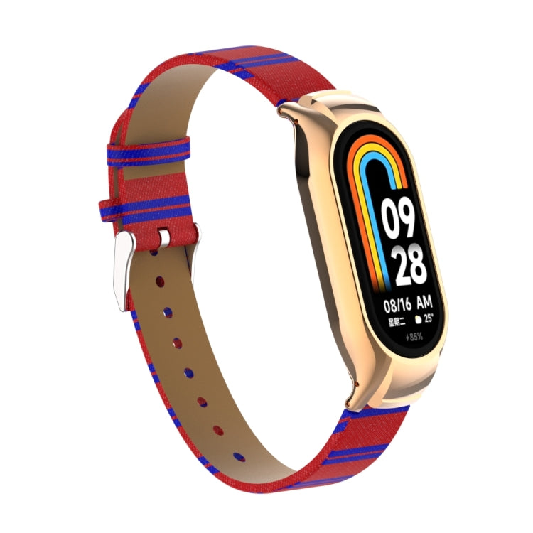 For Xiaomi Mi Band 8 Integrated Metal Case + Secondary Color Leather Watch Band(Red) - Smart Wear by PMC TechLife | Online Shopping South Africa | PMC TechLife