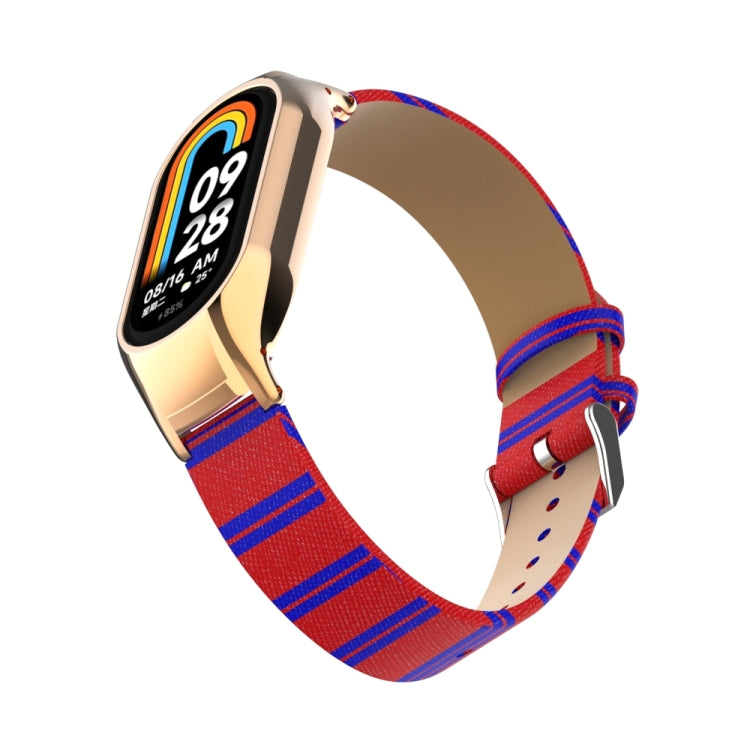 For Xiaomi Mi Band 8 Integrated Metal Case + Secondary Color Leather Watch Band(Red) - Smart Wear by PMC TechLife | Online Shopping South Africa | PMC TechLife