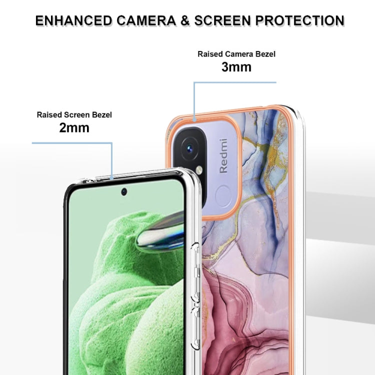 For Xiaomi Redmi 12C/11A 4G Global Electroplating Marble Dual-side IMD Phone Case(Rose Red 014) - free shipping - PMC TechLife - Order now!
