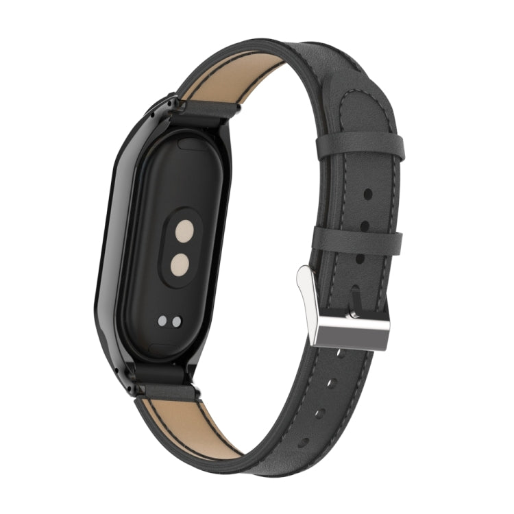 For Xiaomi Mi Band 8 Integrated Metal Case + Microfiber Sewing Leather Watch Band(Black) - Smart Wear by PMC TechLife | Online Shopping South Africa | PMC TechLife