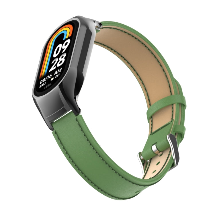 For Xiaomi Mi Band 8 Integrated Metal Case + Microfiber Sewing Leather Watch Band(Green) - Smart Wear by PMC TechLife | Online Shopping South Africa | PMC TechLife