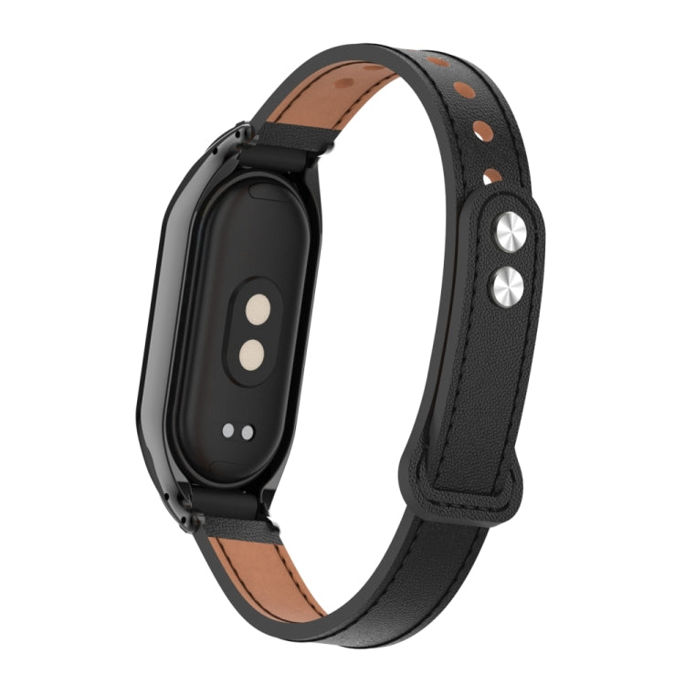 For Xiaomi Mi Band 8 Integrated Metal Case + Double Nail Microfiber Leather Watch Band(Black) - Smart Wear by PMC TechLife | Online Shopping South Africa | PMC TechLife