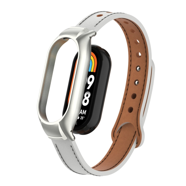For Xiaomi Mi Band 8 Integrated Metal Case + Double Nail Microfiber Leather Watch Band(White) - Smart Wear by PMC TechLife | Online Shopping South Africa | PMC TechLife