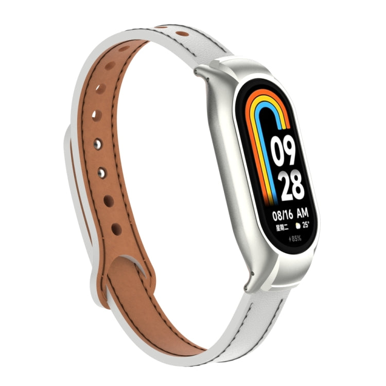 For Xiaomi Mi Band 8 Integrated Metal Case + Double Nail Microfiber Leather Watch Band(White) - Smart Wear by PMC TechLife | Online Shopping South Africa | PMC TechLife