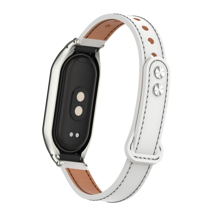 For Xiaomi Mi Band 8 Integrated Metal Case + Double Nail Microfiber Leather Watch Band(White) - Smart Wear by PMC TechLife | Online Shopping South Africa | PMC TechLife