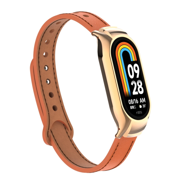 For Xiaomi Mi Band 8 Integrated Metal Case + Double Nail Microfiber Leather Watch Band(Orange) - Smart Wear by PMC TechLife | Online Shopping South Africa | PMC TechLife
