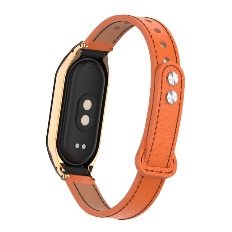 For Xiaomi Mi Band 8 Integrated Metal Case + Double Nail Microfiber Leather Watch Band(Orange) - Smart Wear by PMC TechLife | Online Shopping South Africa | PMC TechLife