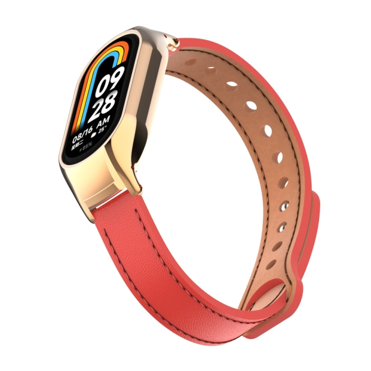For Xiaomi Mi Band 8 Integrated Metal Case + Double Nail Microfiber Leather Watch Band(Red) - Smart Wear by PMC TechLife | Online Shopping South Africa | PMC TechLife